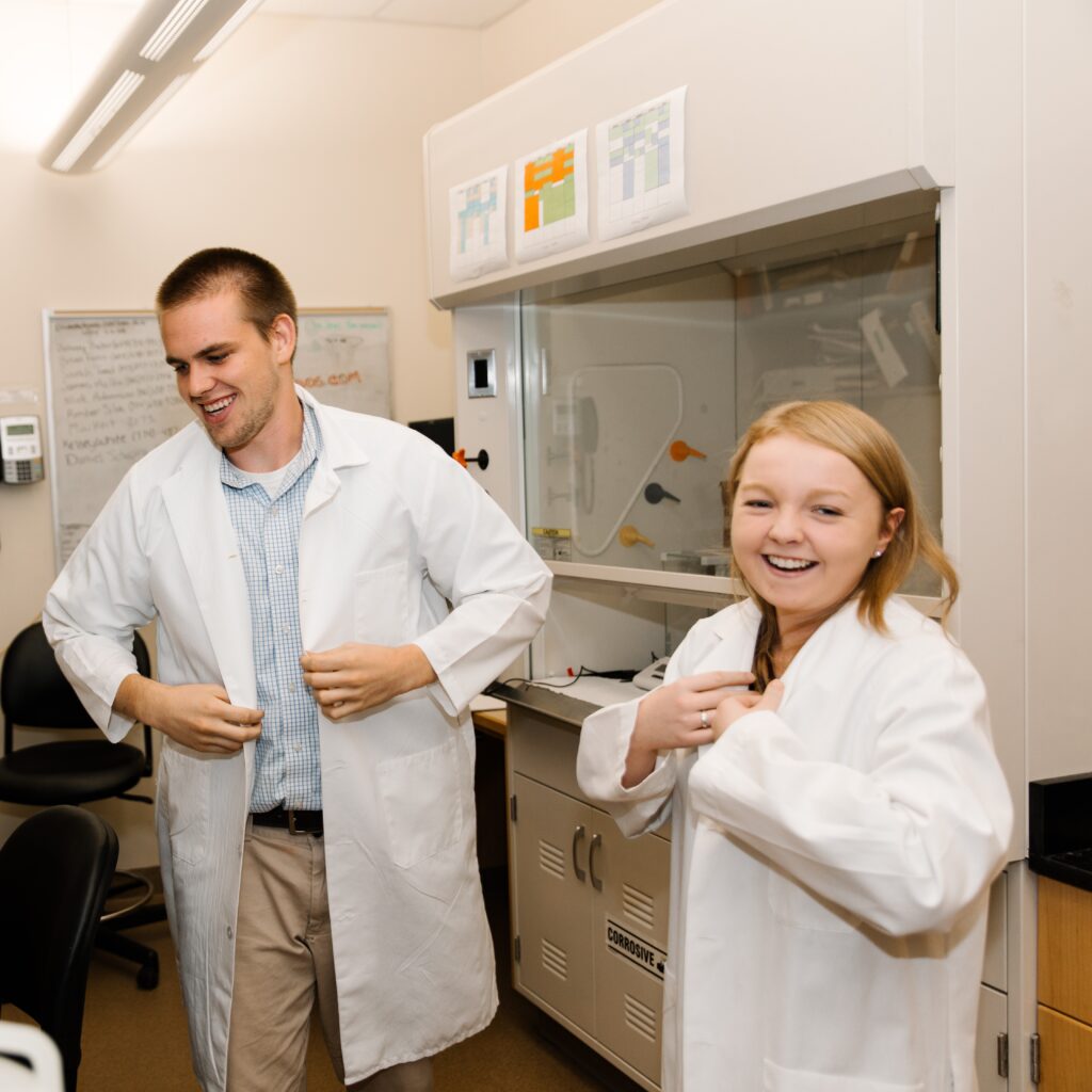 students in lab coats