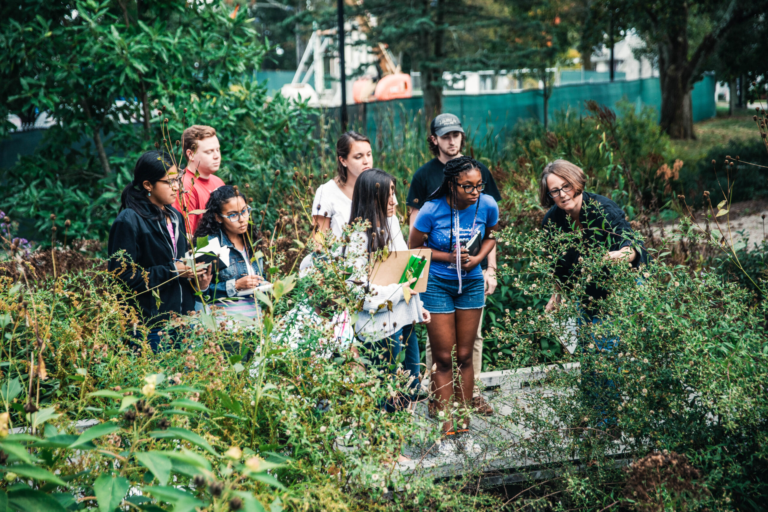 students in garden